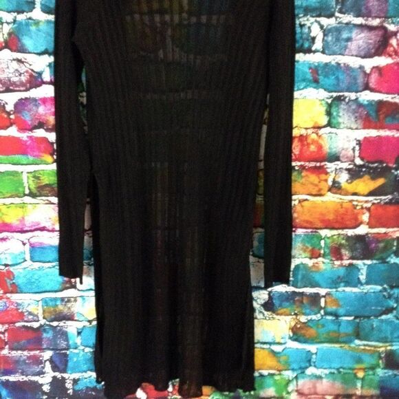 Guess Long Black Open Front Cardigan Sweater Split Sides Large - Picture 9 of 10